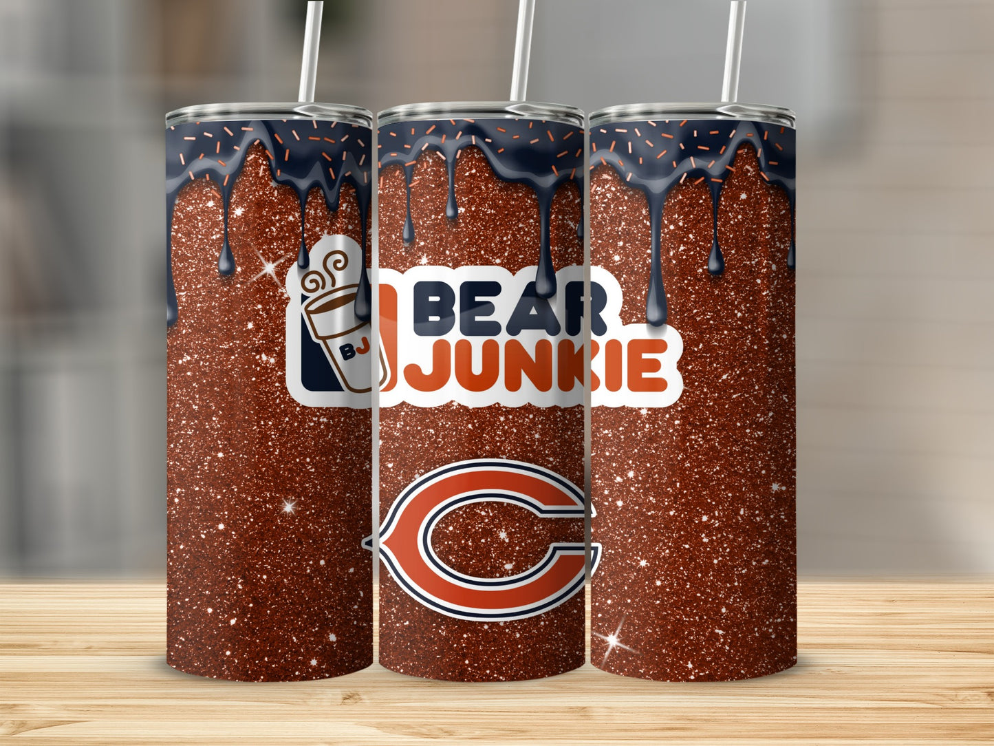 Bear Junkie Glitter Tumbler With Straw Tumbler