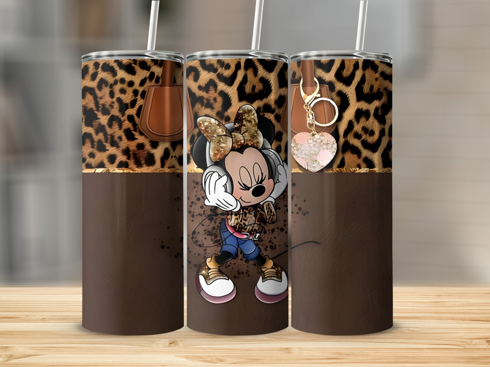 Bold Leopard Print Tumbler with Adorable Cartoon Design