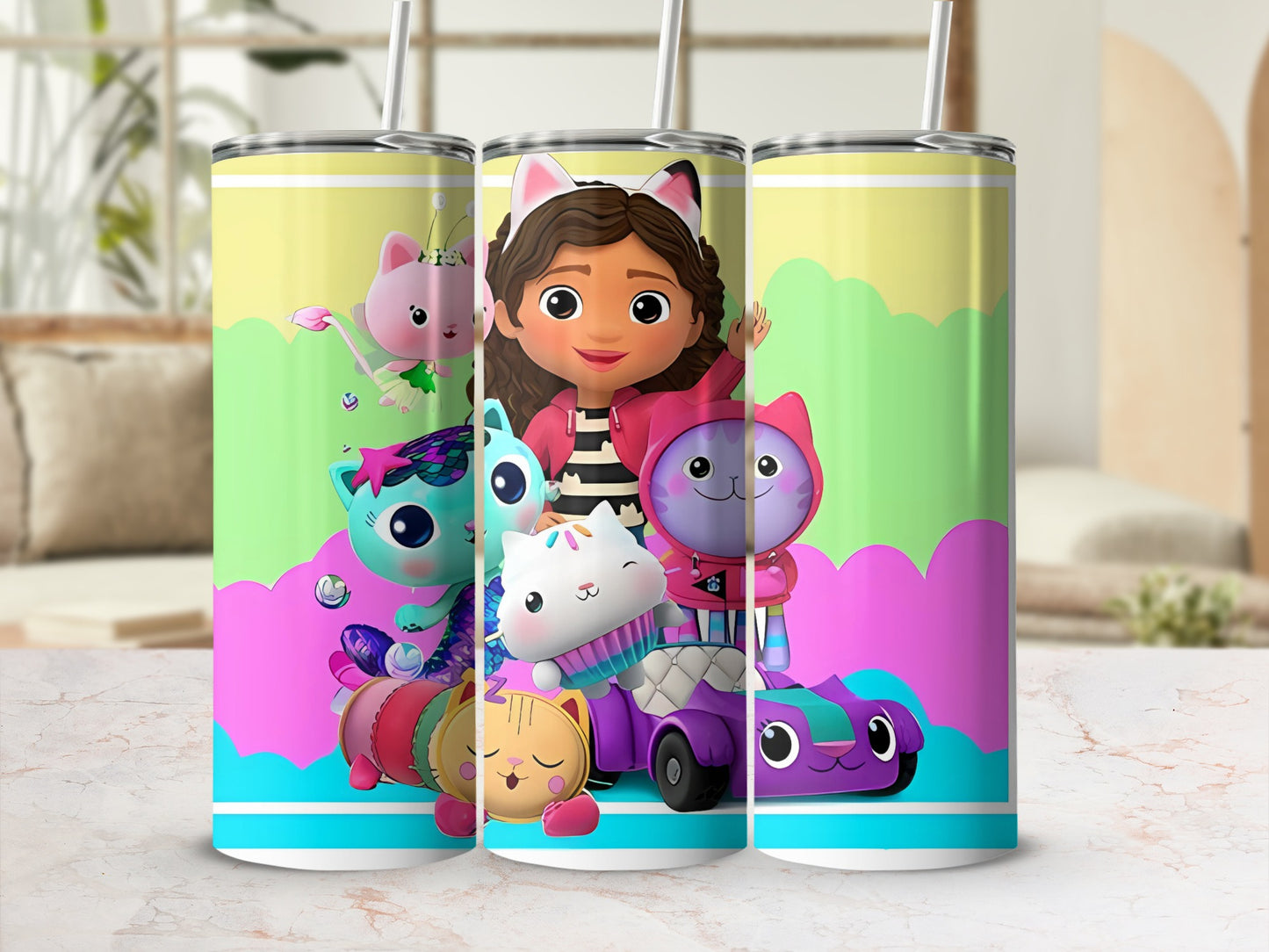Colorful Cartoon Cats and Girl Design Tumbler Product