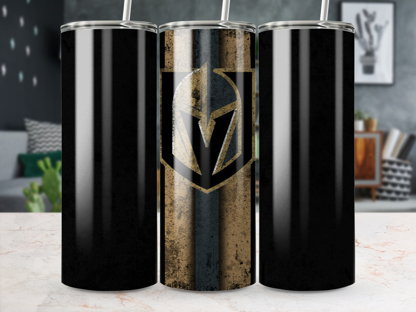 Stylish Black Tumbler With Rustic Warrior Emblem Design