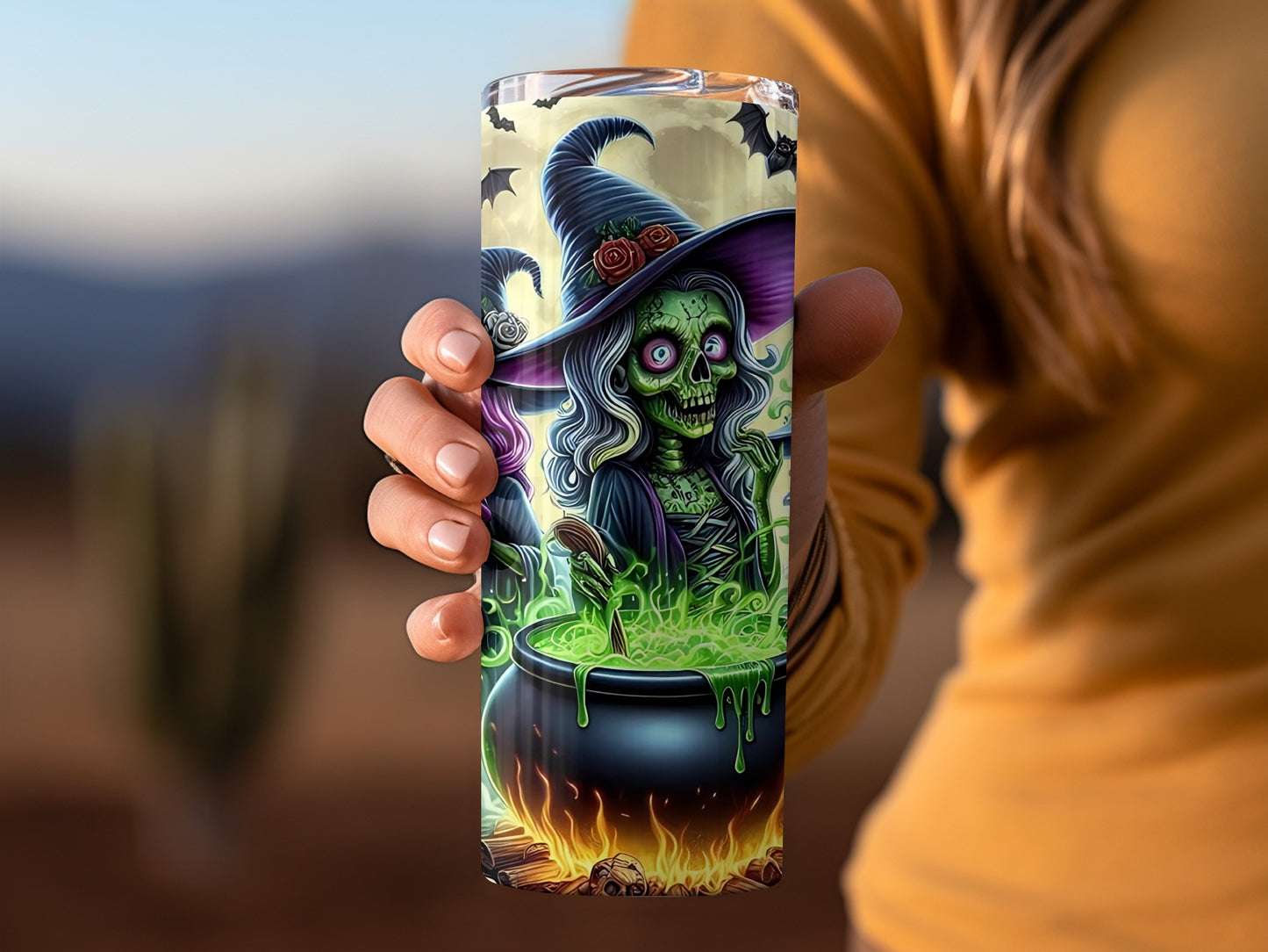 Spooky Witch Cauldron Design Tumbler for Halloween Fun