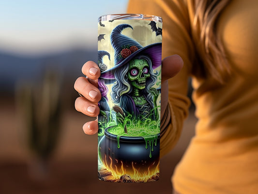 Spooky Witch Cauldron Design Tumbler for Halloween Fun