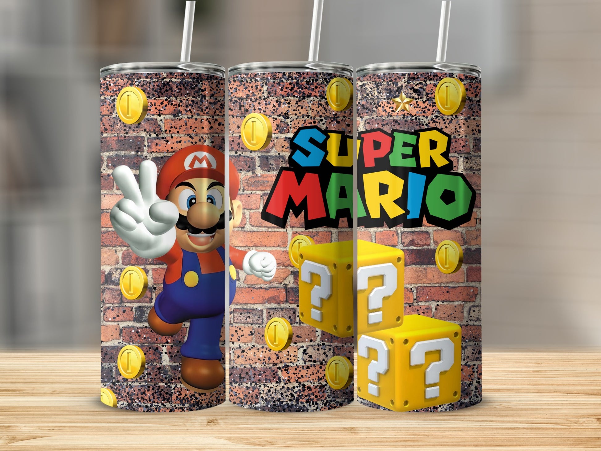 Super Mario Brick Wall Design stainless steel tumbler