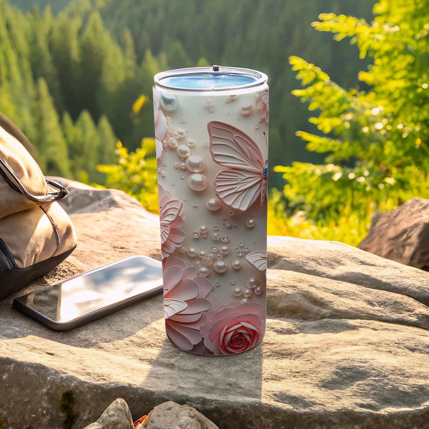 Pink Butterfly Rose Pearl Design Tumbler product type