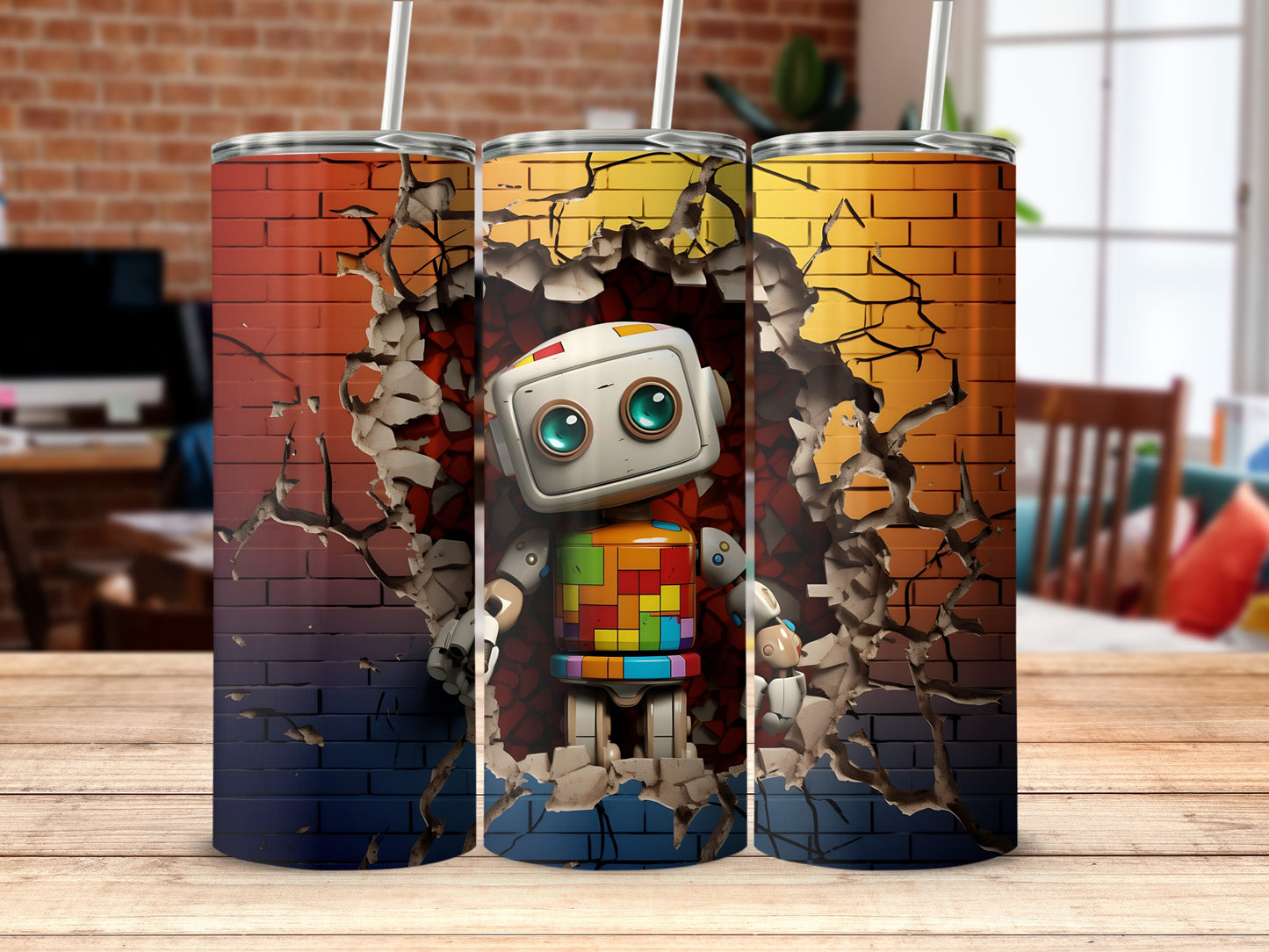 Colorful Robot Breaking Through Wall Tumbler Product