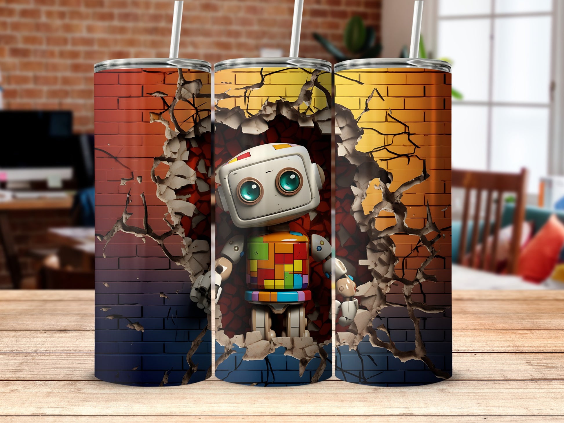 Colorful Robot Breaking Through Wall Tumbler Product