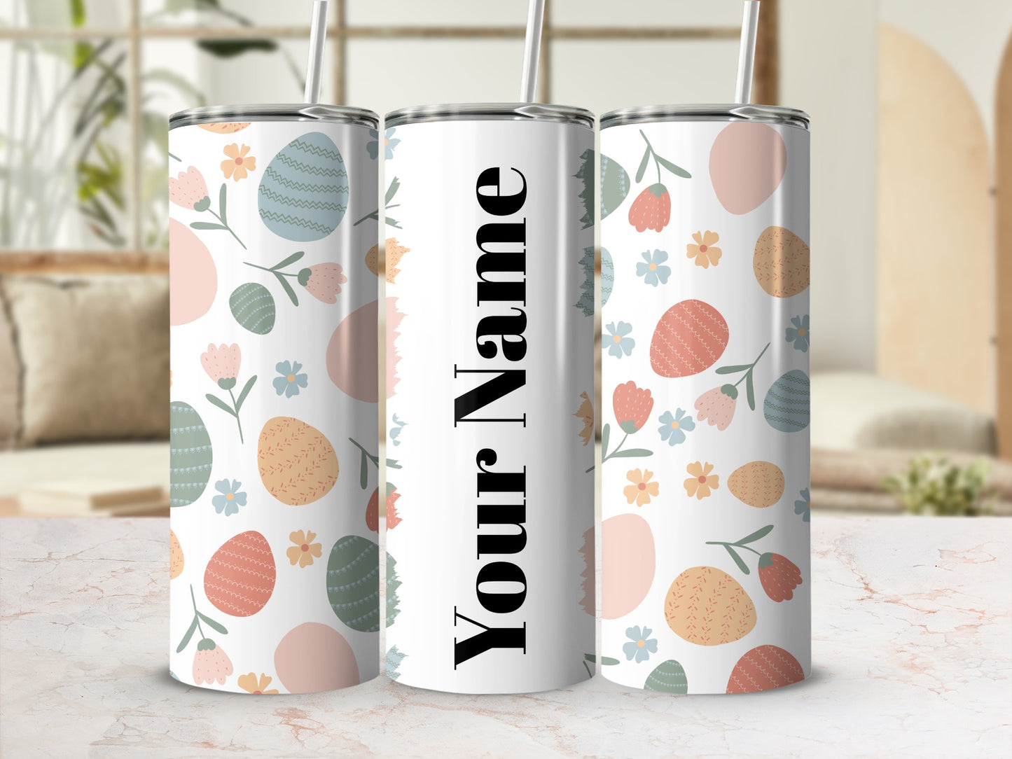 Customizable Floral Easter Egg Themed Tumbler