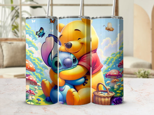 Cute Cartoon Characters Tumbler with Nature Scene Design
