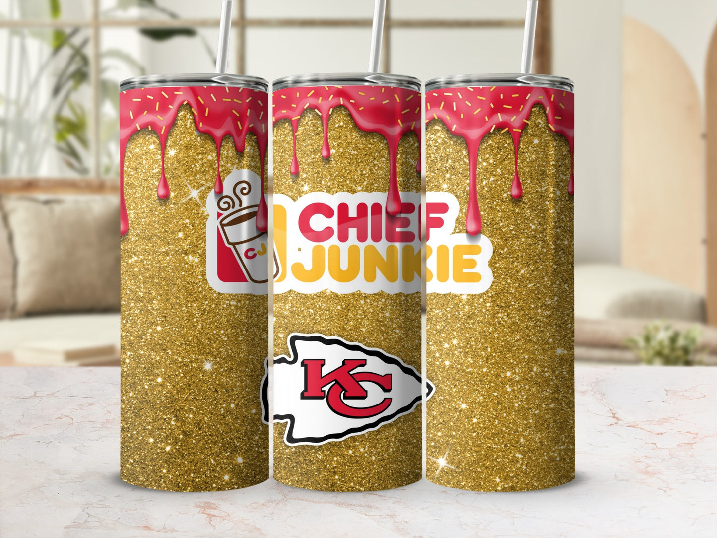 Chief Junkie Glitter Design with KC Logo Tumbler