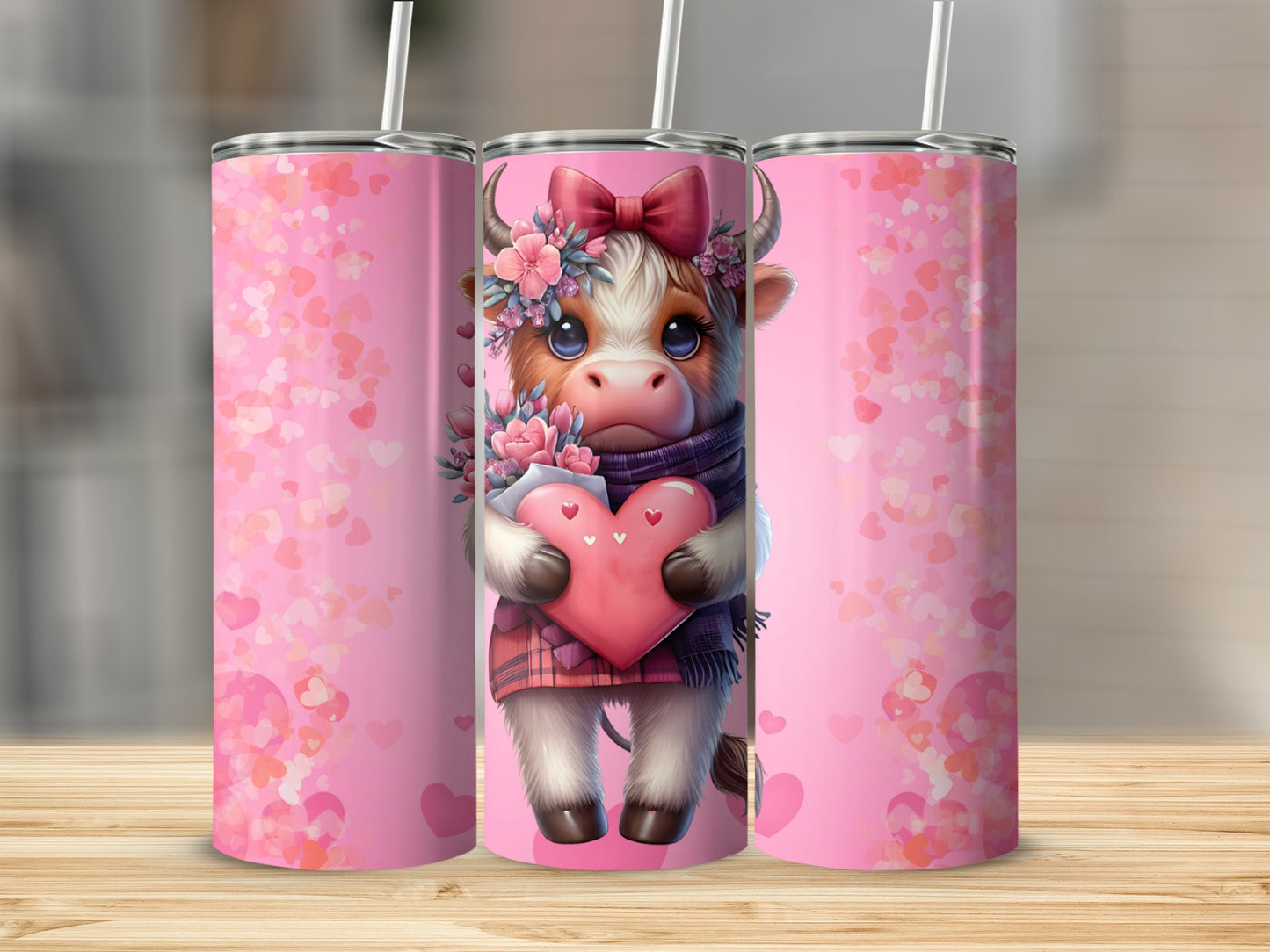 Cute Valentine's Day Cow Theme Pink Tumbler Design