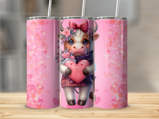Cute Valentine's Day Cow Theme Pink Tumbler Design