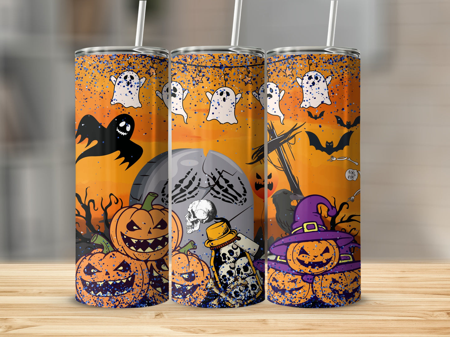 Halloween Themed Spooky Ghost and Pumpkin Tumbler