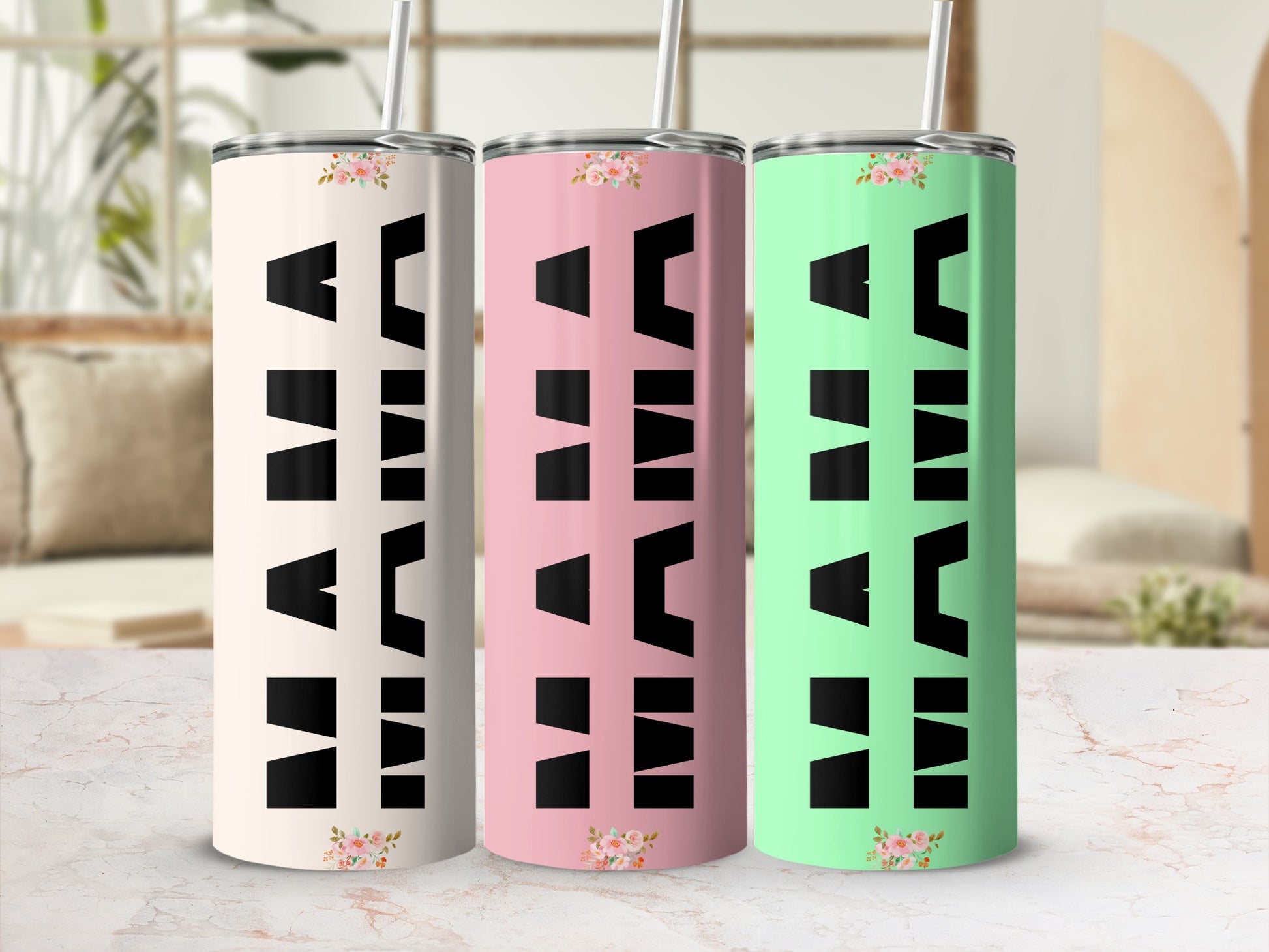 Floral Mama Design Drinkware in Multiple Colors