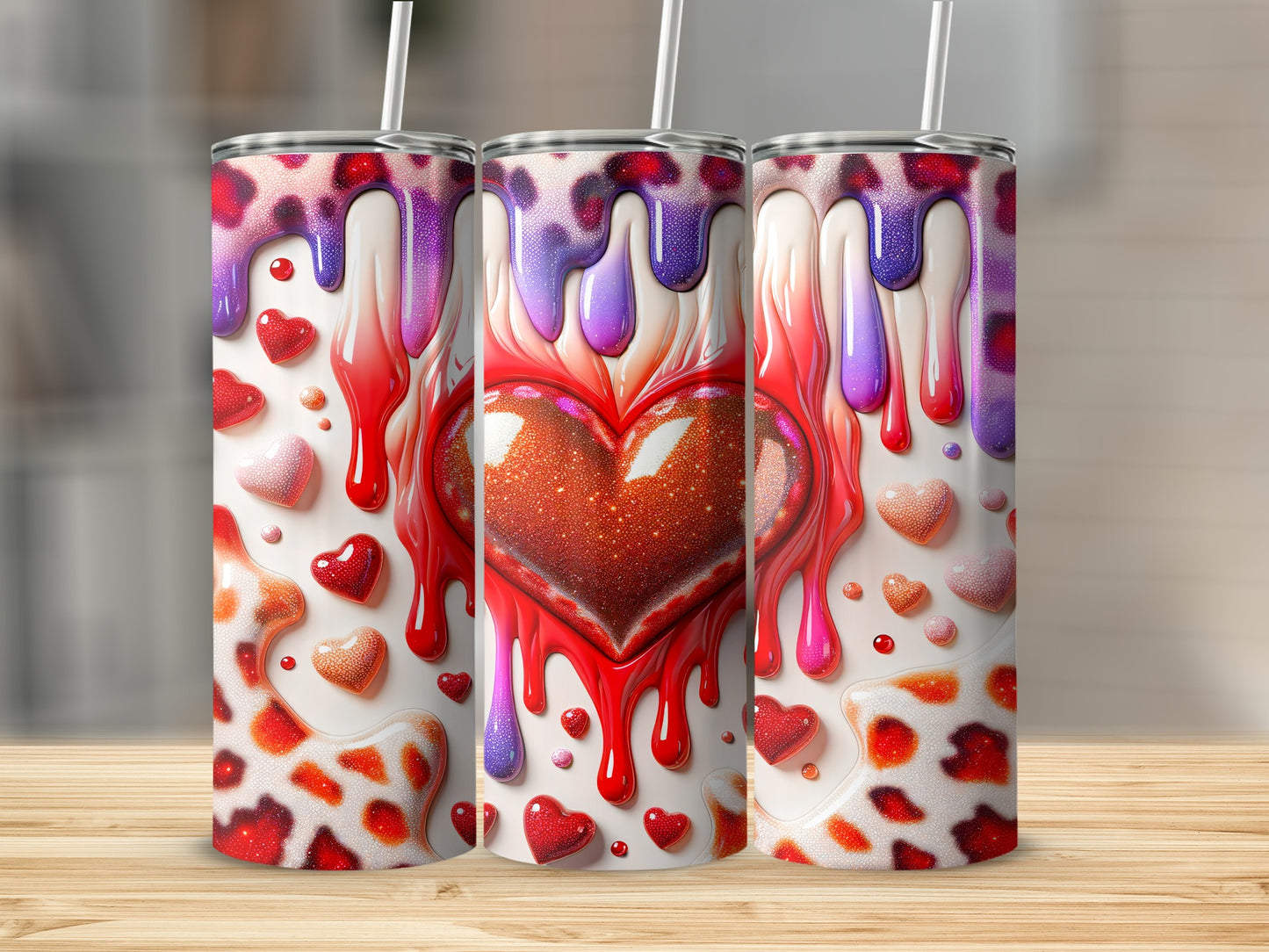 Heart Love Red Purple Drip Pattern Tumblers