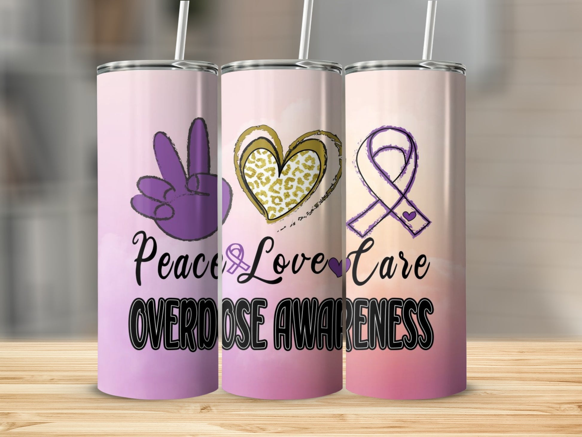 Peace Love Care Overdose Awareness Tumbler Product