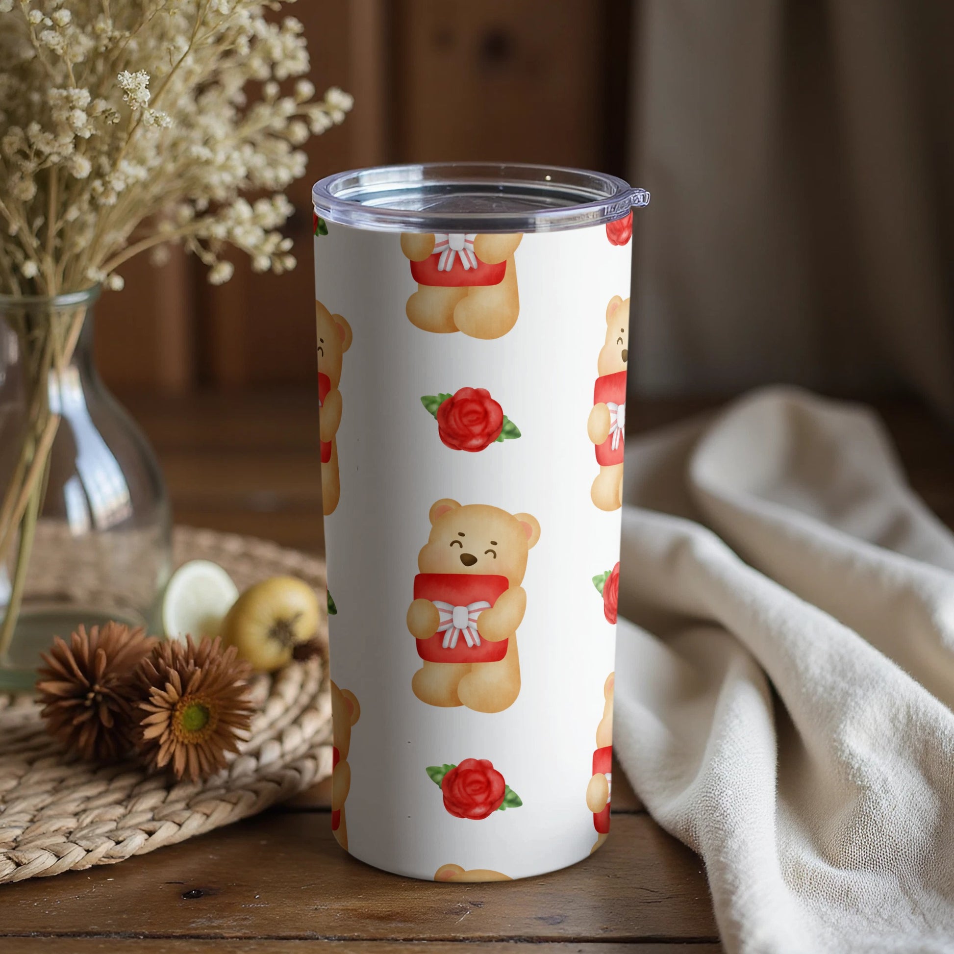 Cute Bear and Rose Pattern Insulated Tumbler Product