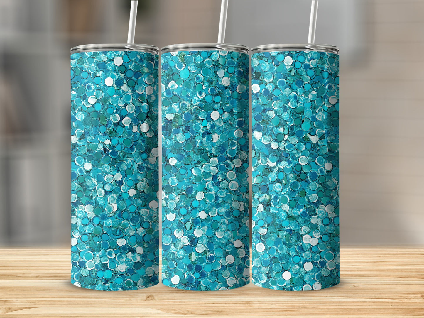 Turquoise Bubbles Dotted Design Sparkly Tumblers