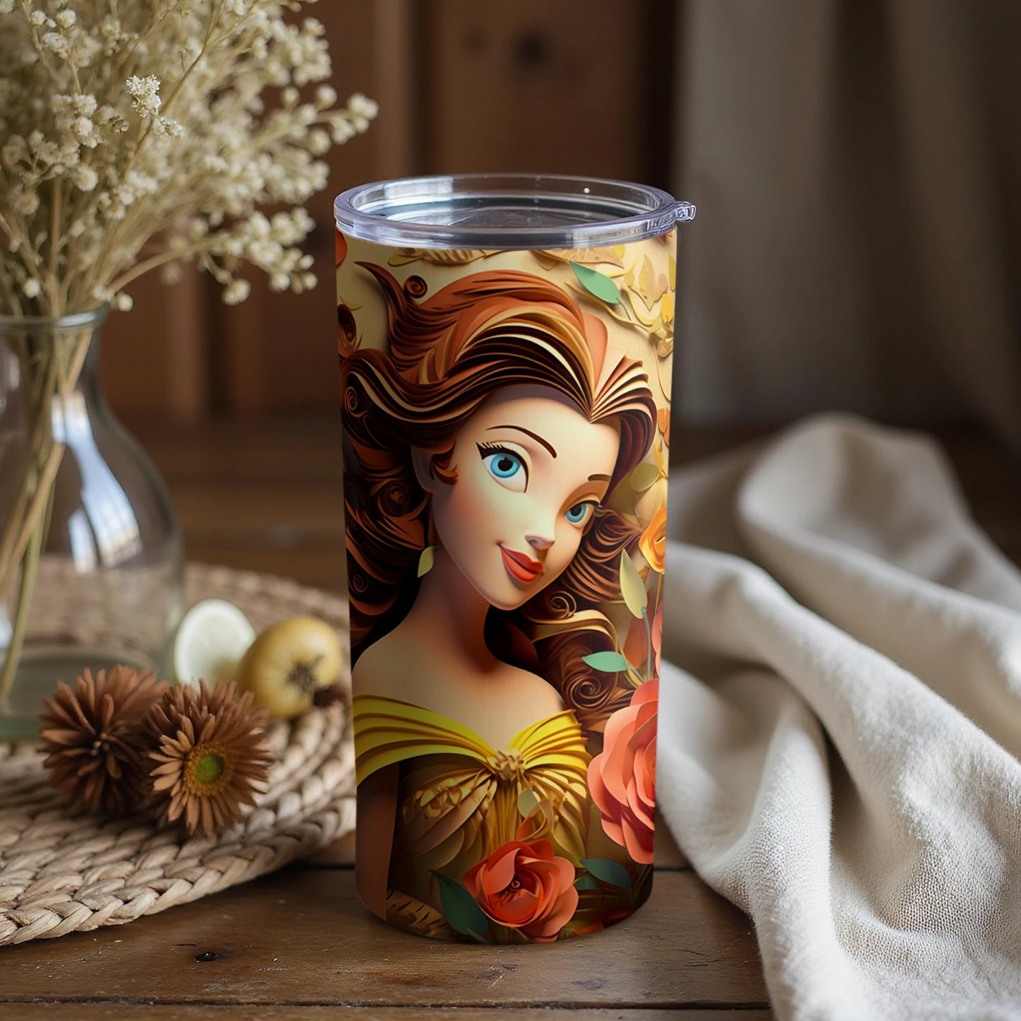 Floral Princess Themed Thermal Tumbler for Beverages