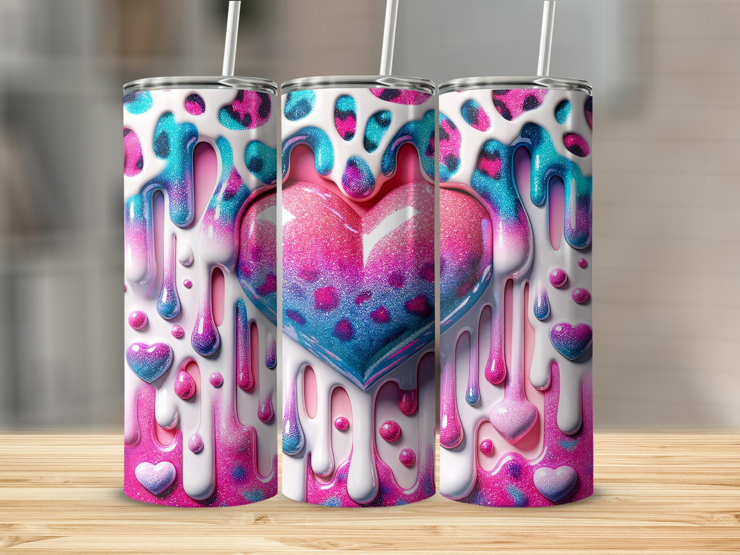 Heart Dripping Love Valentine's Day! Dripping Hearts Pink Blue Delightful Scene Valentine Tumblers