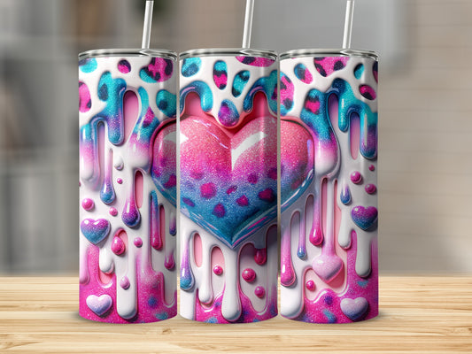Heart Dripping Love Valentine's Day! Dripping Hearts Pink Blue Delightful Scene Valentine Tumblers