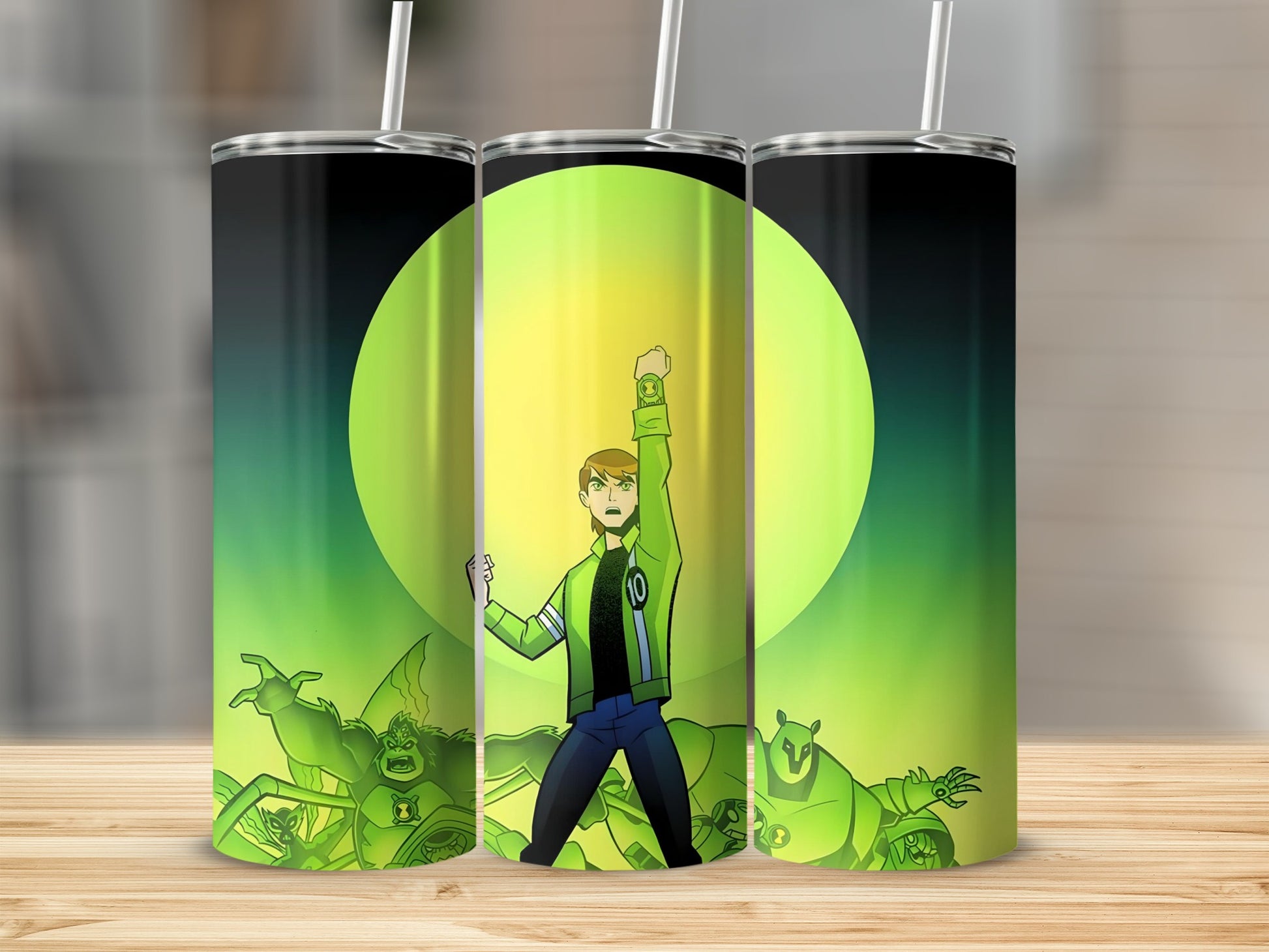 Cartoon Hero with Green Creatures Tumbler for Kids