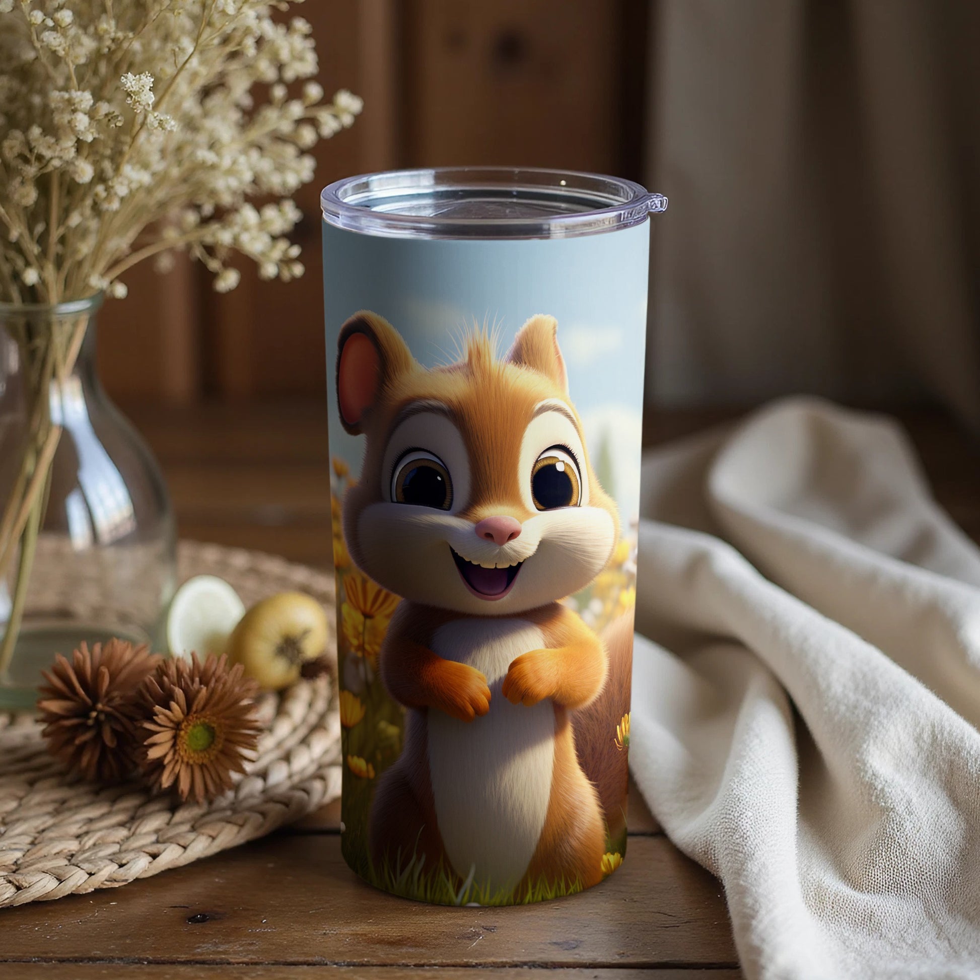 Adorable Cartoon Squirrel Print Tumbler for Kids