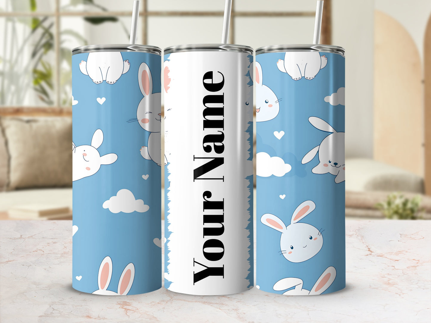 Personalized Blue Bunny Design Your Name Tumbler