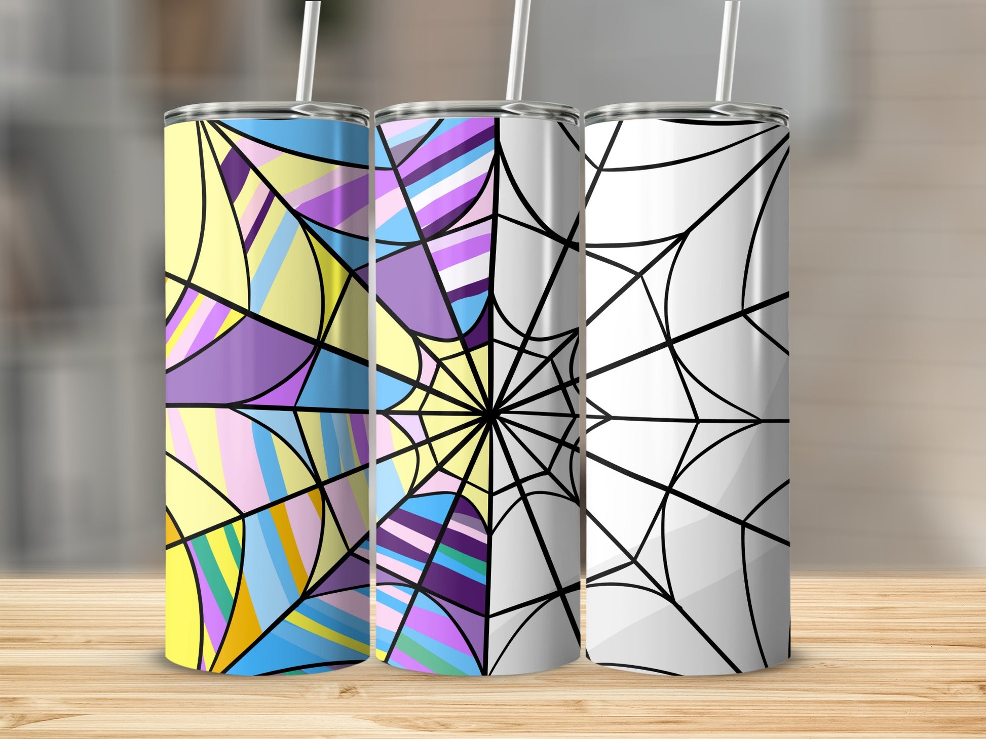 Colorful and Black Web Spirals Pattern Tumblers