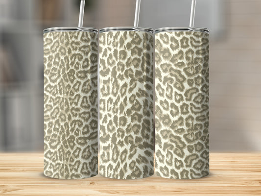 Beige and White Leopard Print Insulated Tumbler