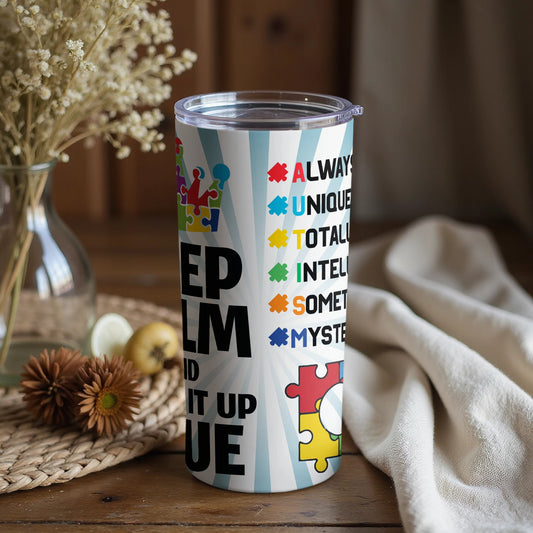 Autism Awareness Themed Tumbler with Puzzle Pieces