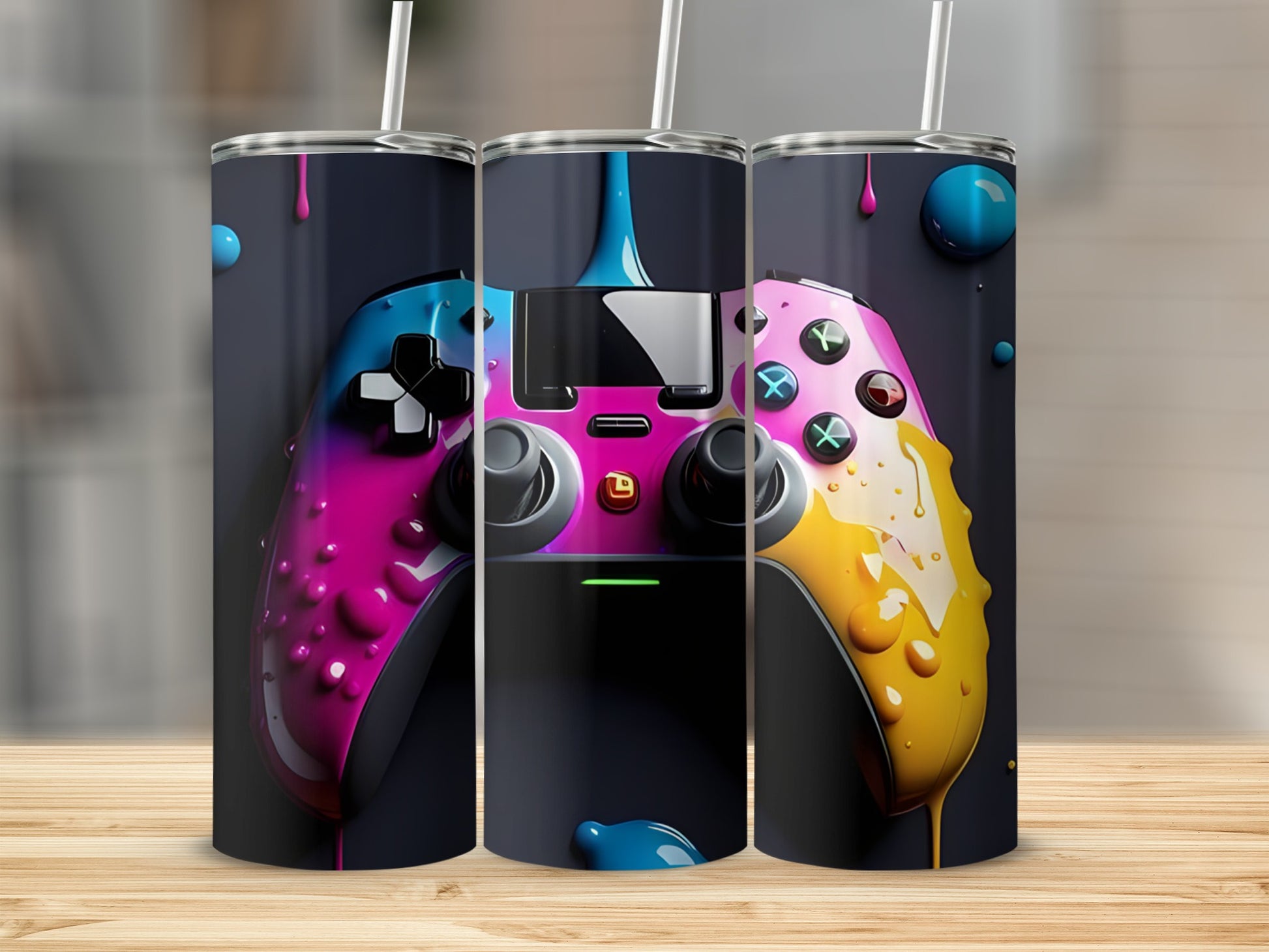 Vibrant Dripping Paint Design Gaming Tumbler