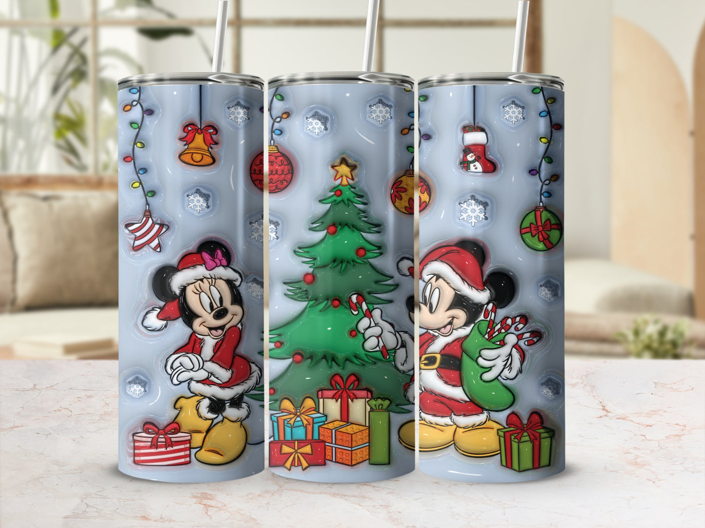 Christmas Mickey Minnie Mouse Tumbler Cup Holiday Design