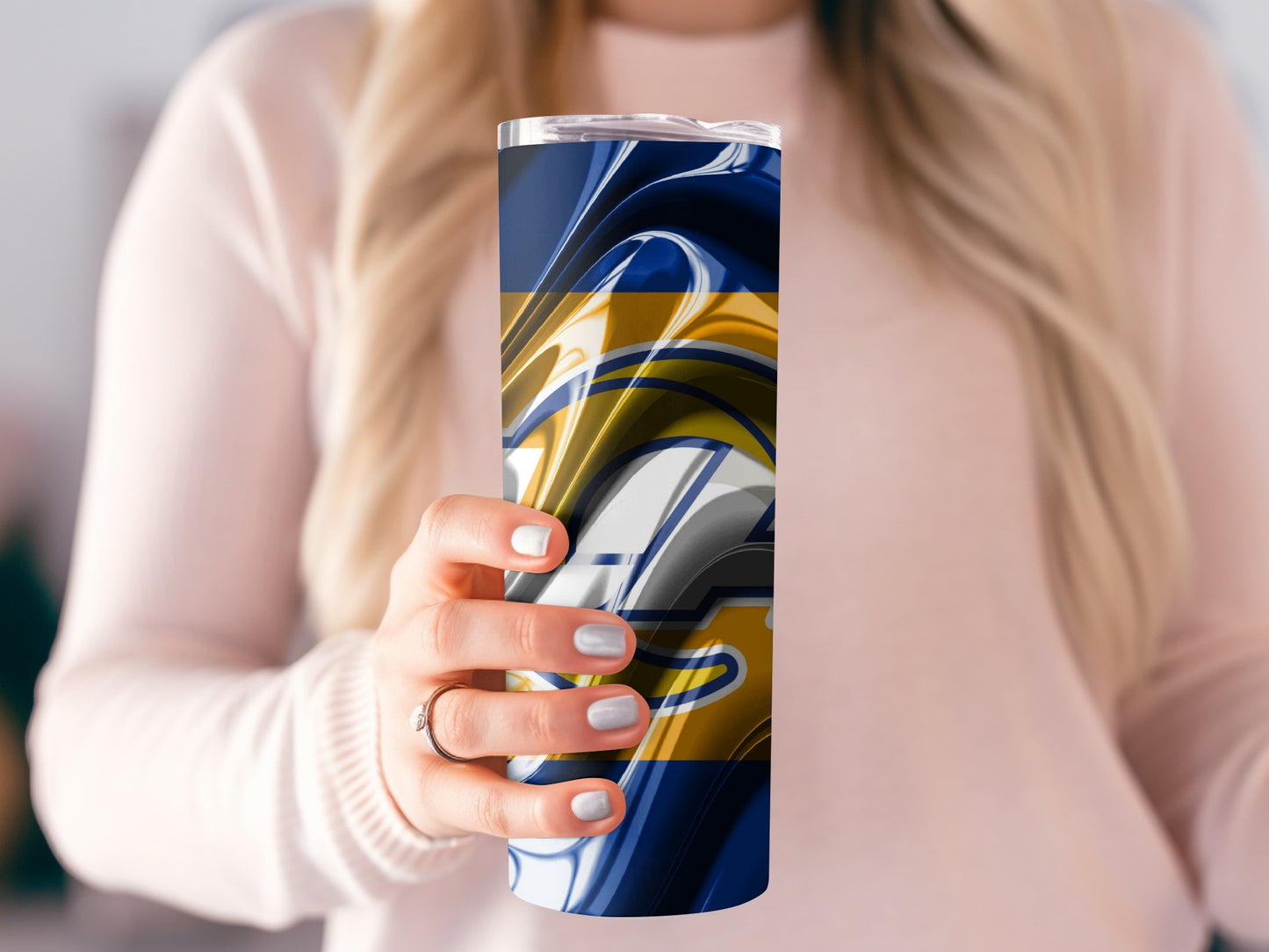 Rams Logo In Motion Blue Gold and White Abstract Tumblers
