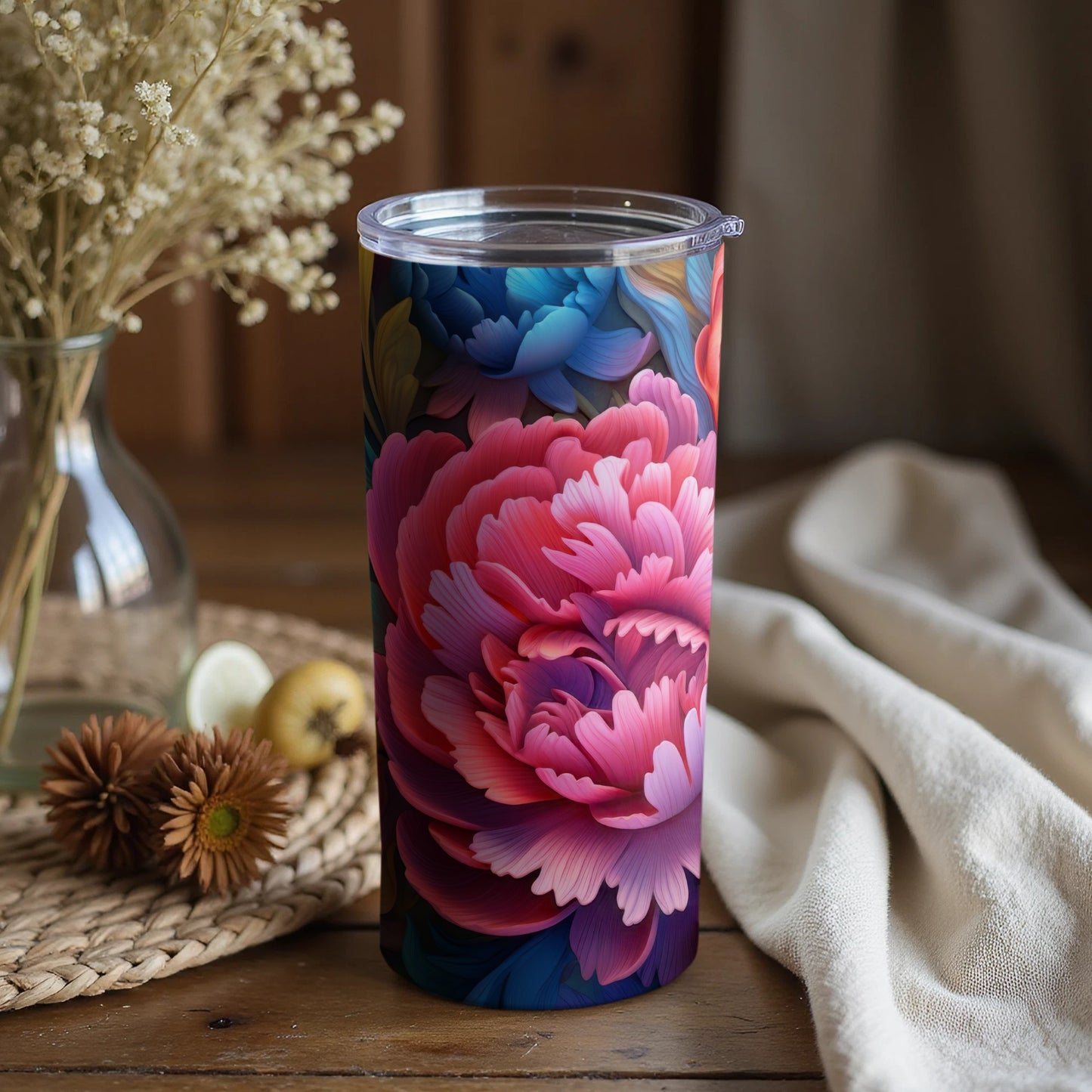 Vibrant Floral Design Insulated Travel Tumbler Cup