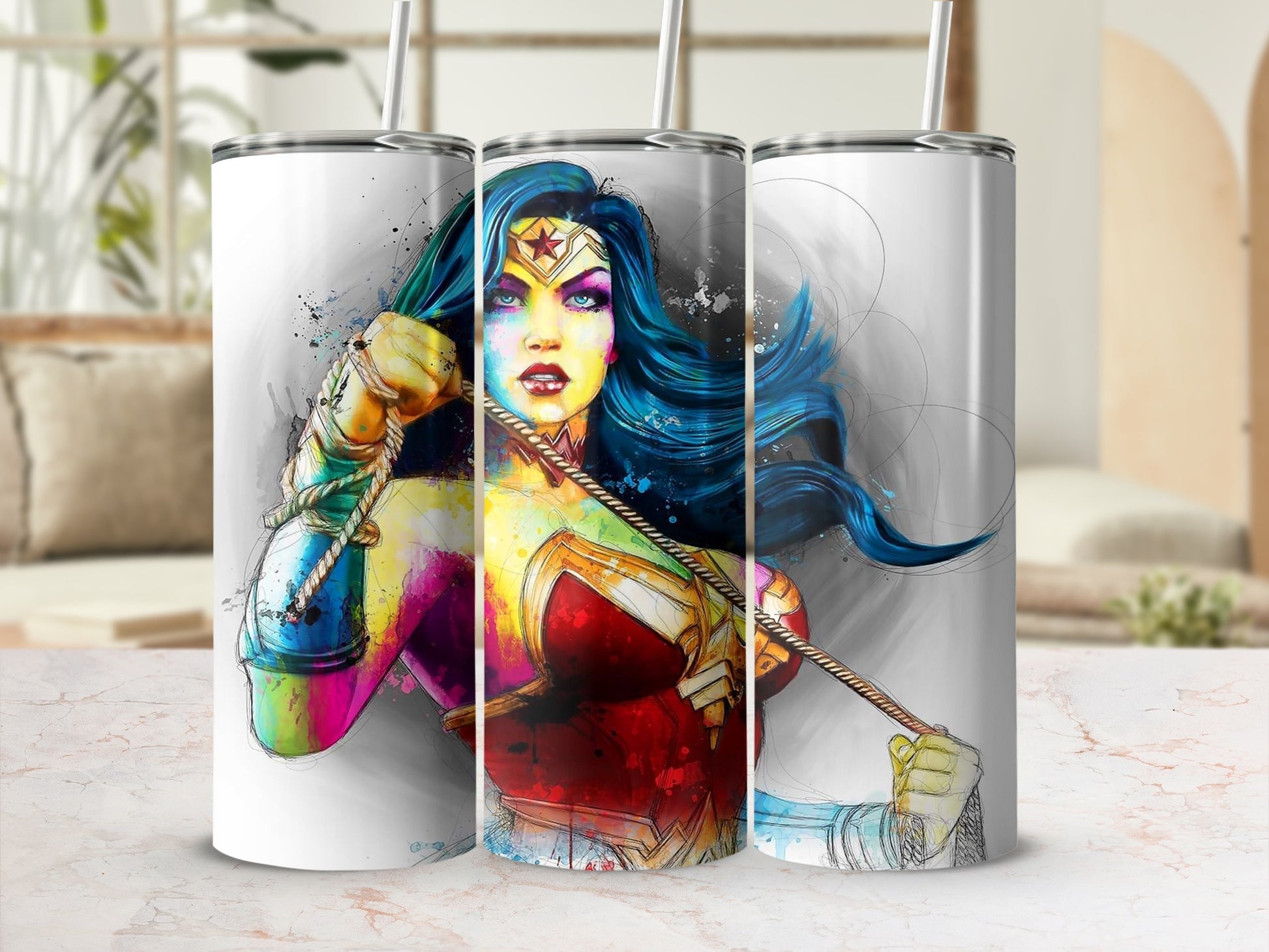 Vibrant Wonder Woman Superhero Watercolor Artwork product type