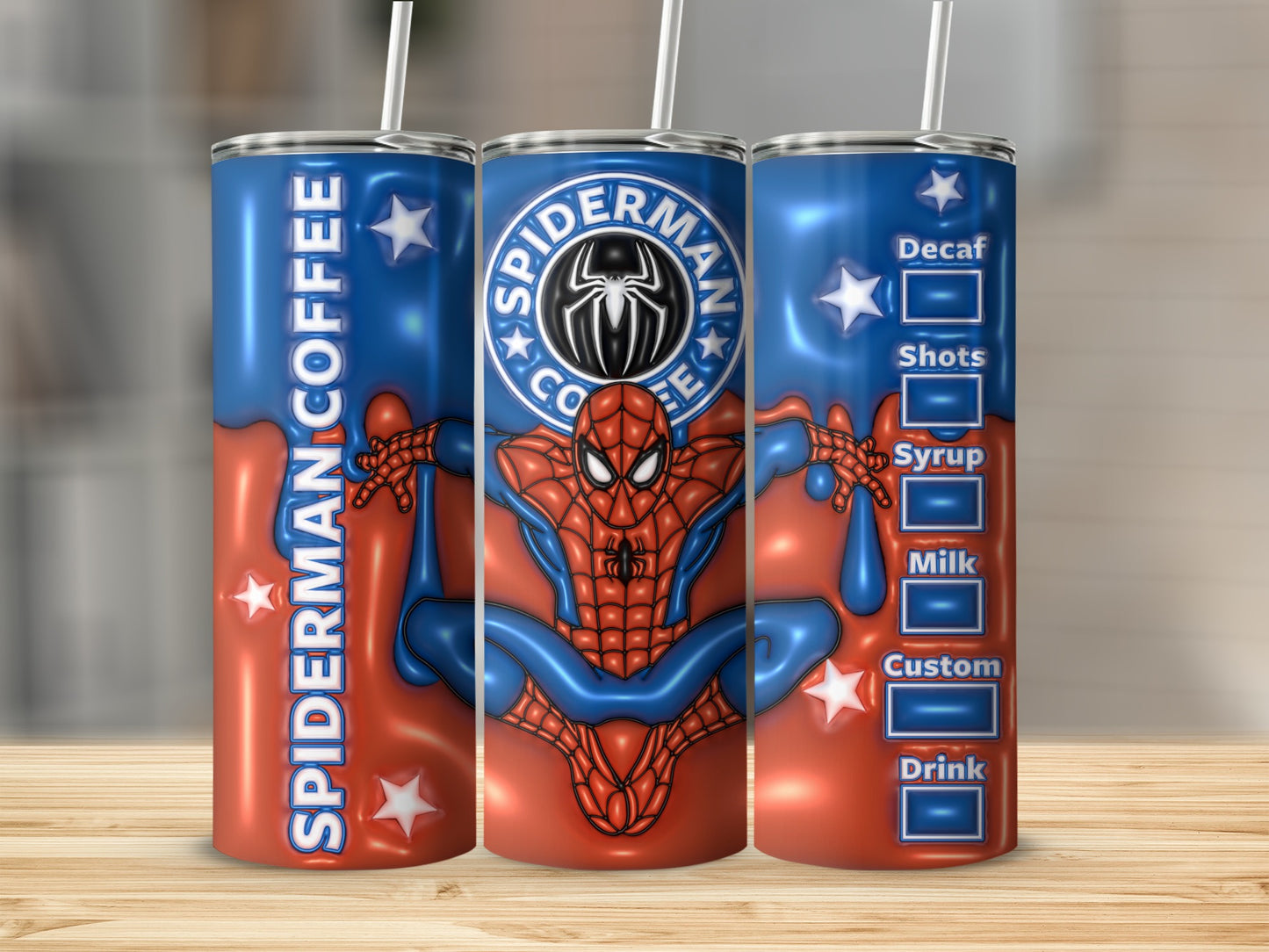 SPIDERMAN COFFEE TUMBLER WITH CUSTOM DRINK OPTIONS