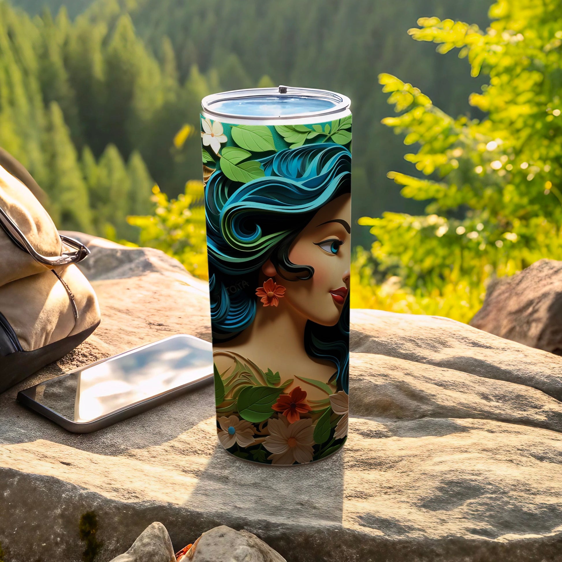 Vibrantly Illustrated Floral Woman Design Tumbler