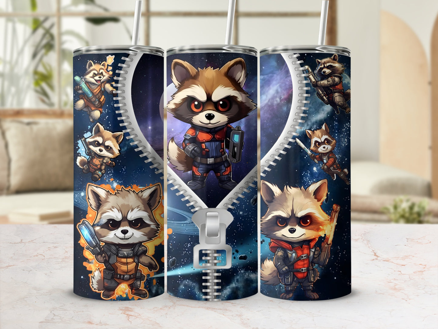 Cute Space-themed Cartoon Raccoon Tumbler Cup