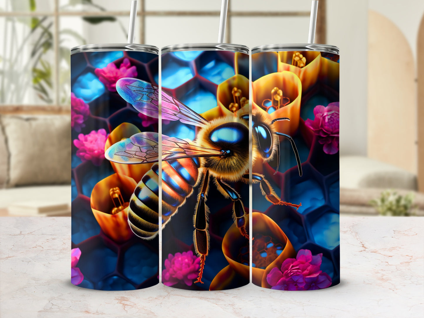 Vibrant Bee Honeycomb Flowers Tumbler product type
bee
honeycomb
flowers
floral
nature
insect
wildlife
tumbler
drinkware
beverage
colorful
vibrant
blue
yellow
pink
unique design
gift idea
honeybee
artistic
pattern