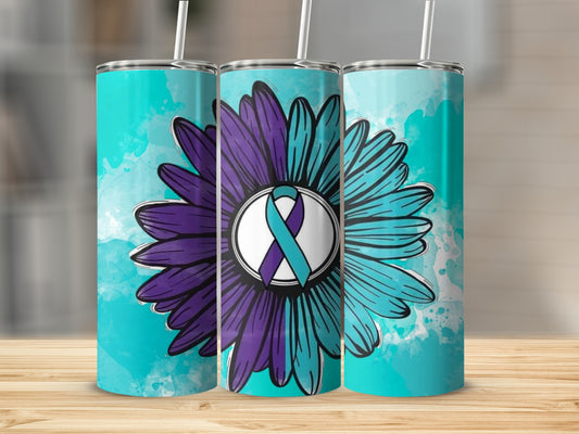 Teal and Purple Ribbon Flower Art Tumbler Cup