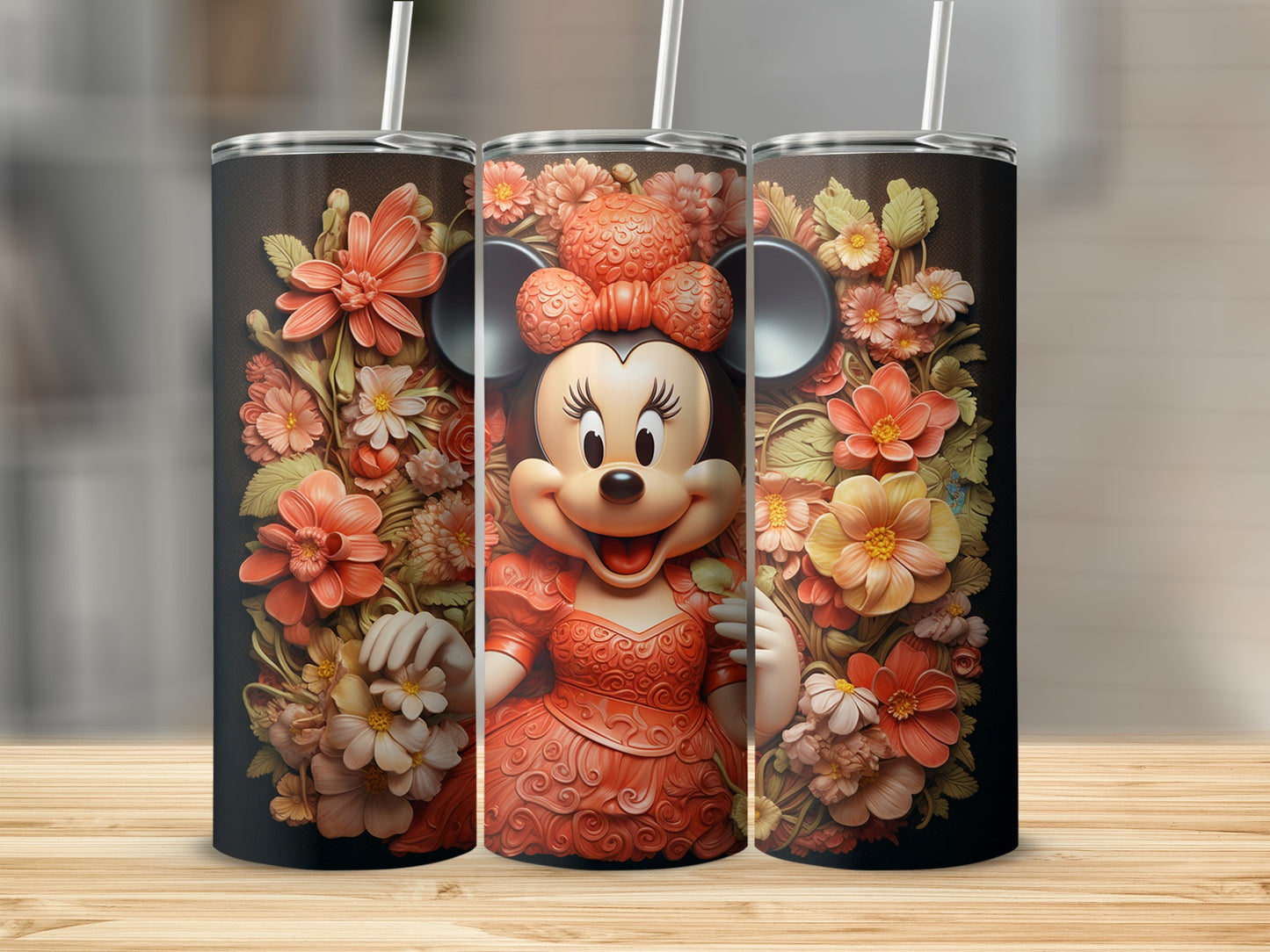 Floral Art Minnie Mouse Stainless Steel Tumbler
