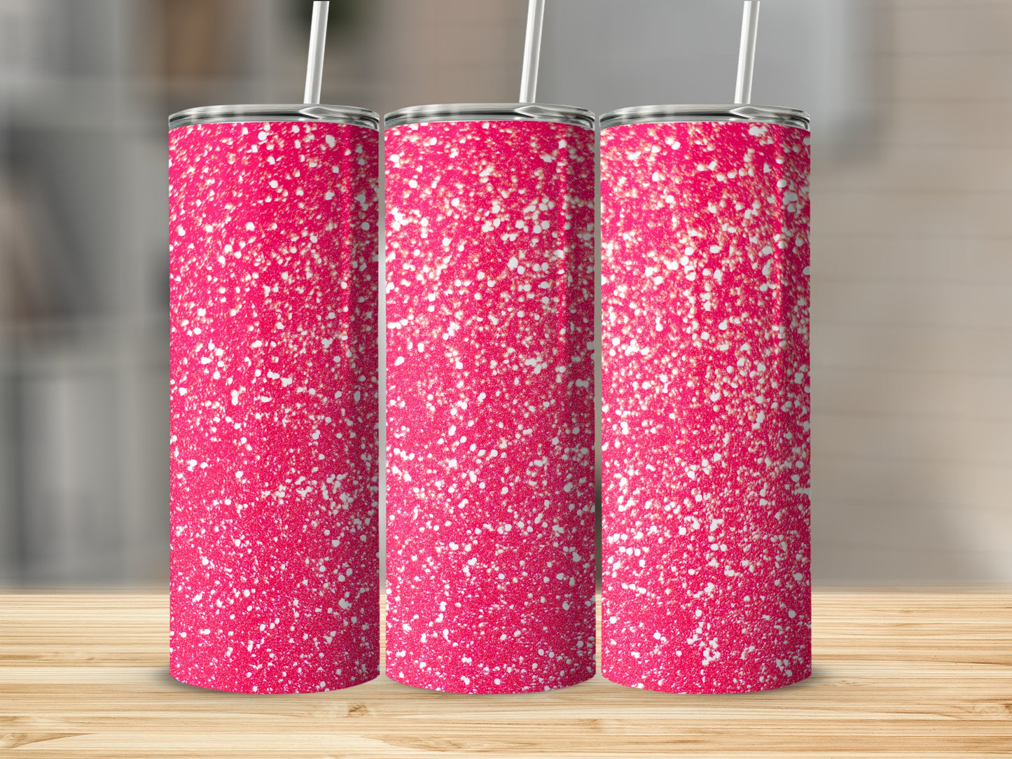 Sparkling Pink Glitter Tumbler with Stainless Steel Straw