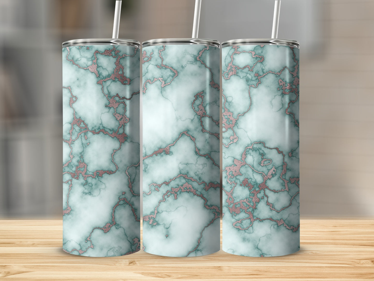 Teal and Rose Gold Marble Texture Design Pattern Tumblers