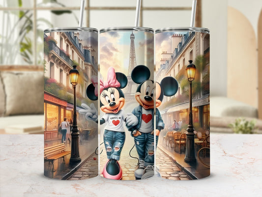 Paris Street Scene with Iconic Characters Tumbler