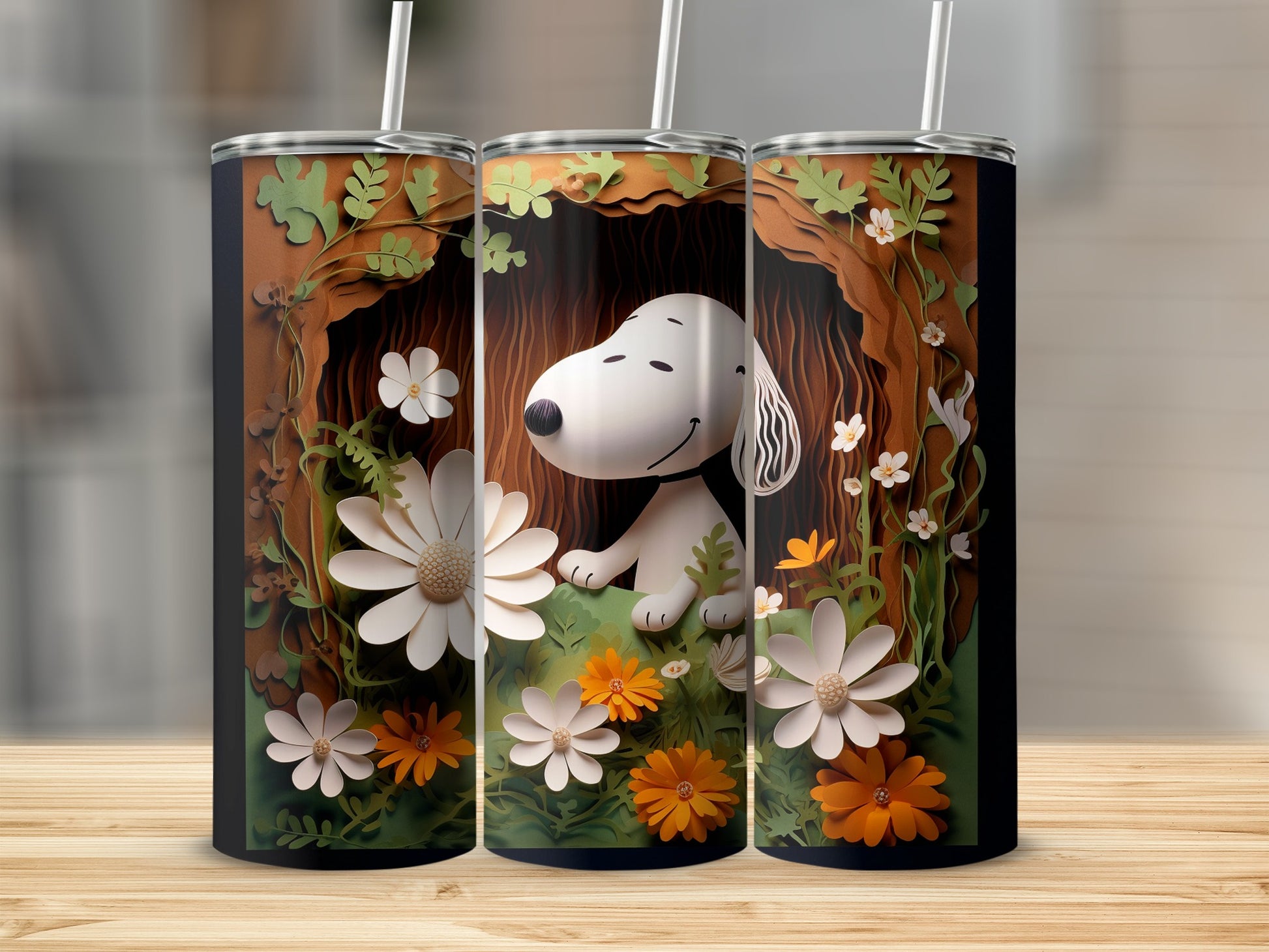 Adorable Floral Dog Design Insulated Drinking Tumbler