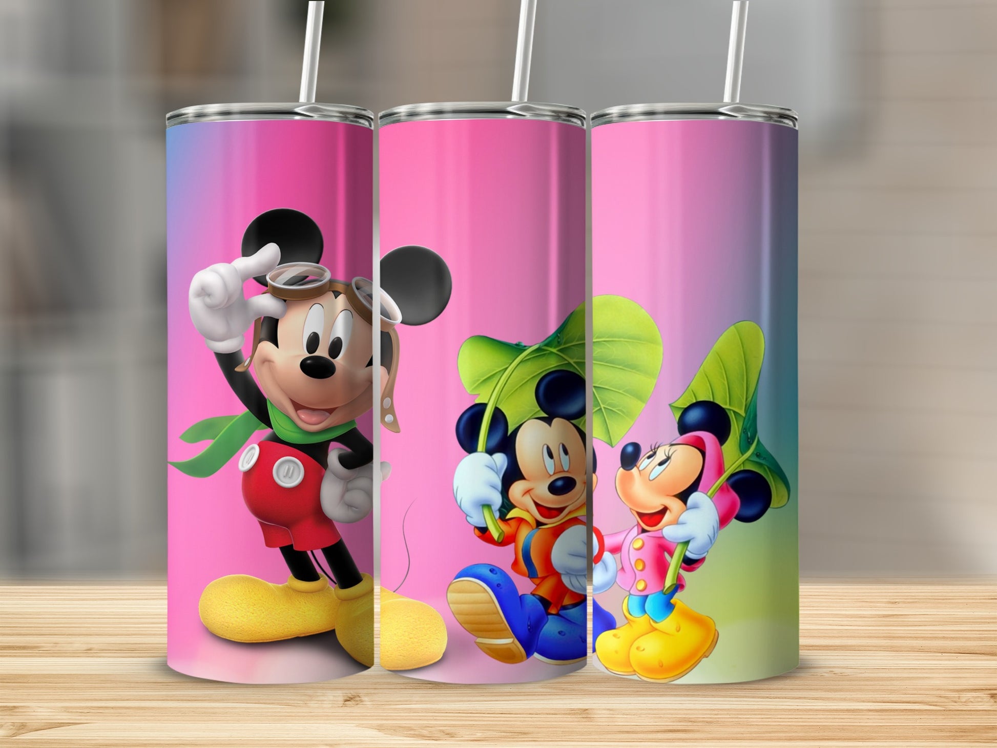 Disney Mouse Trio Tumblers with Pink Background Design