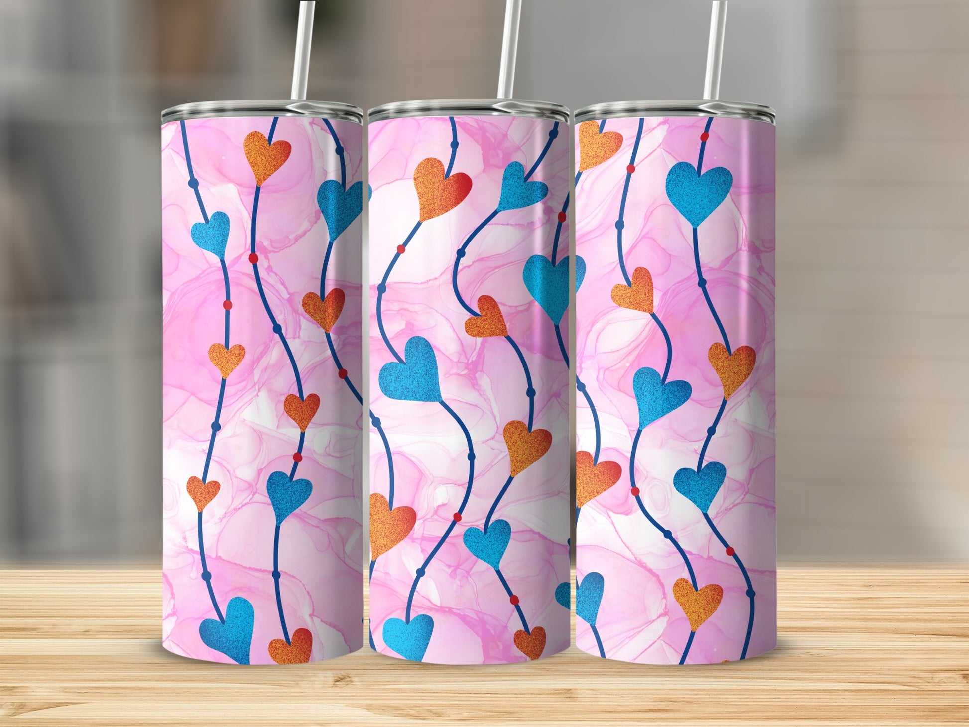 Colorful Heart Design Tumbler for a Stylish Beverage Container