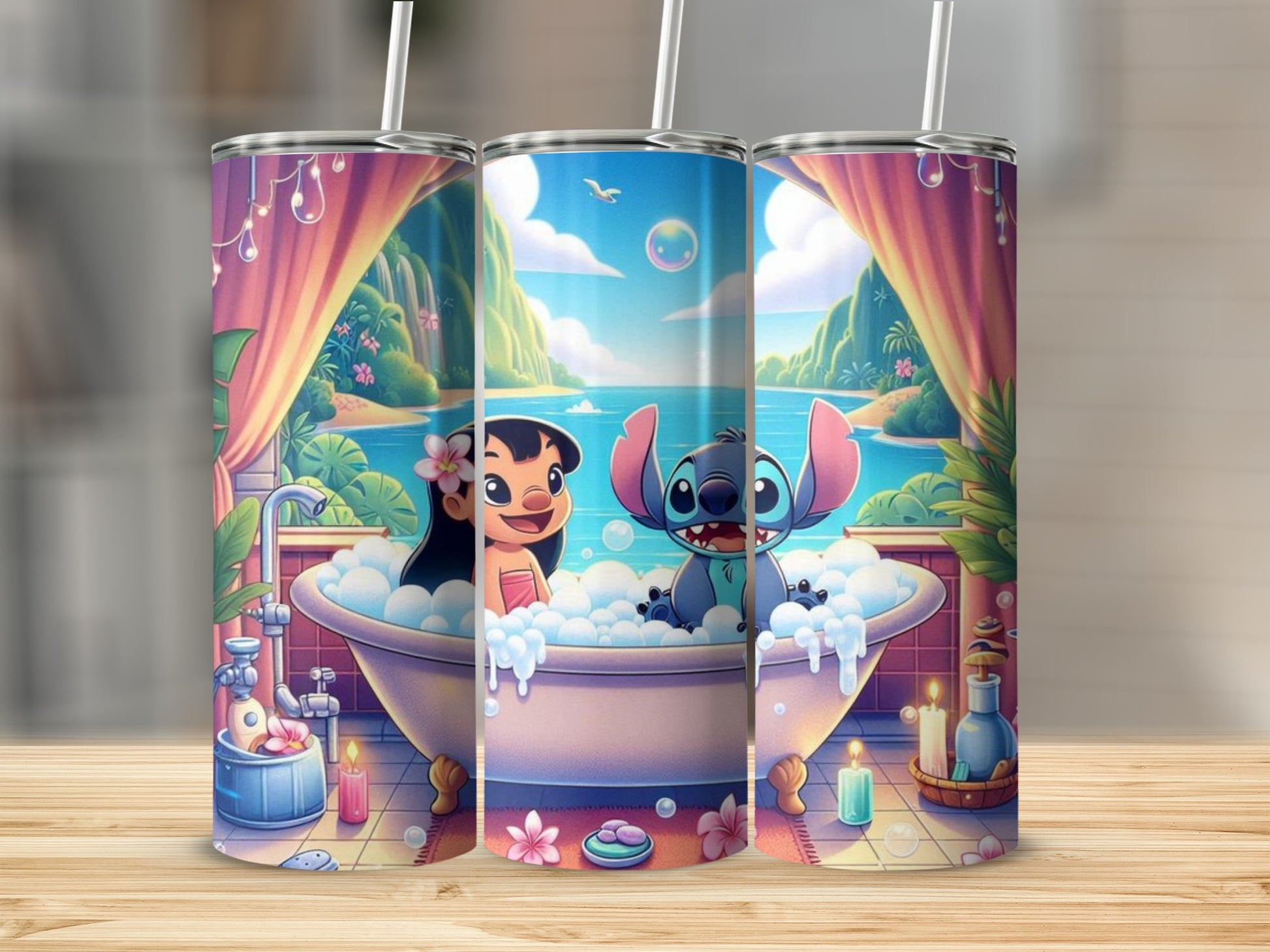 Cute Character in Bathtub Scenic Tumbler Design