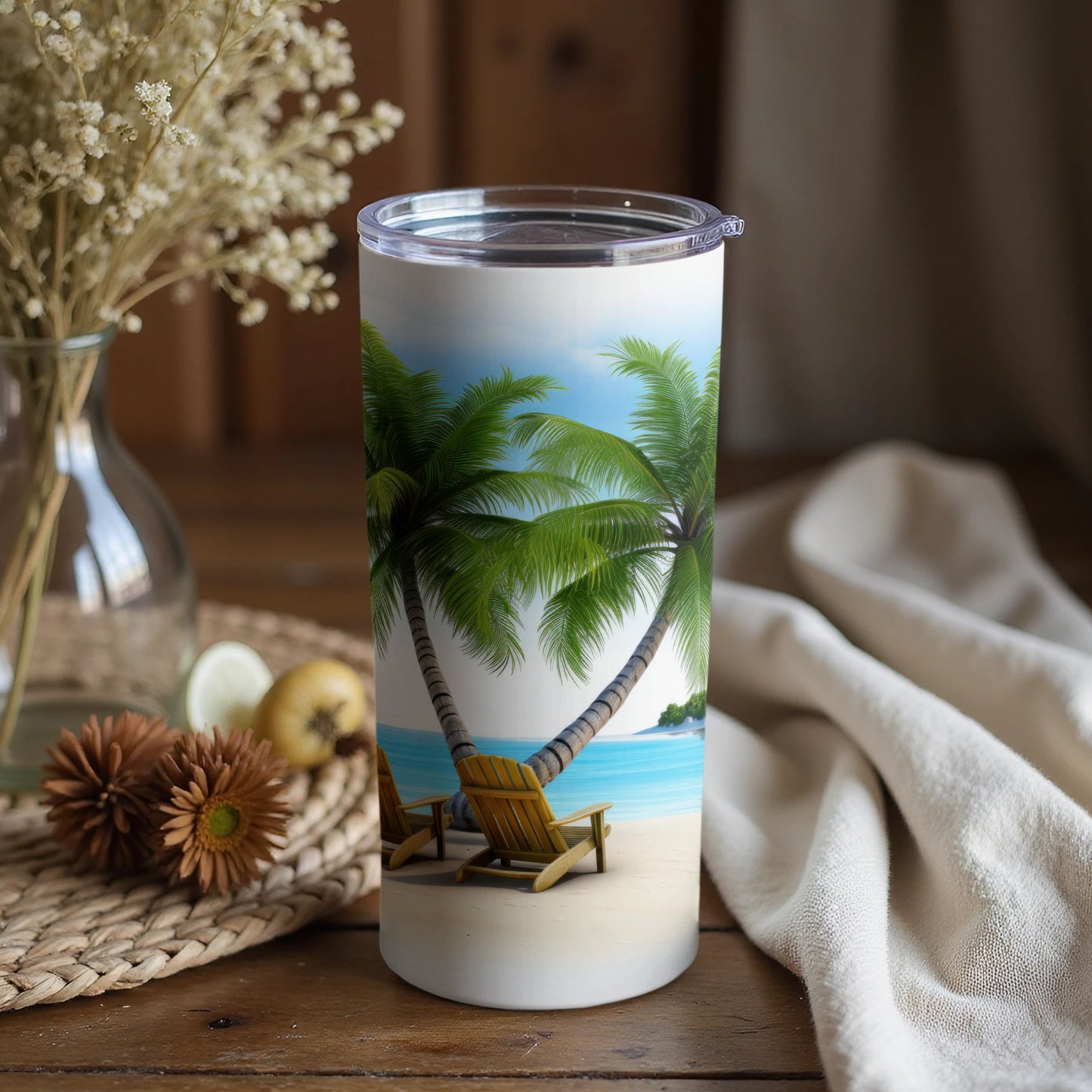 Palm Tree Beach Scene Insulated Tumbler Product