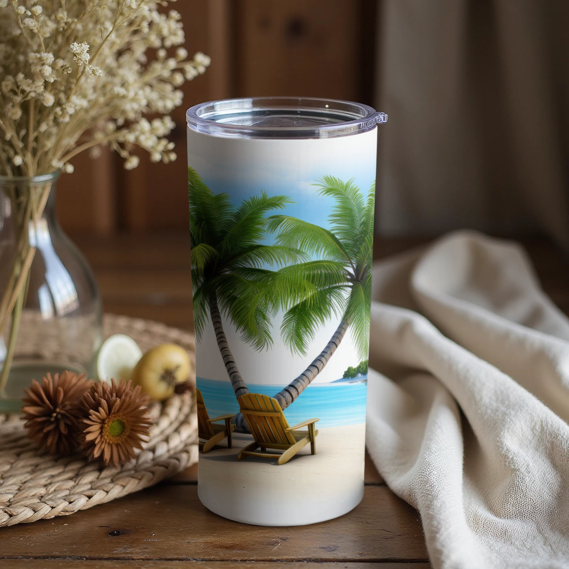 Palm Tree Beach Scene Insulated Tumbler Product